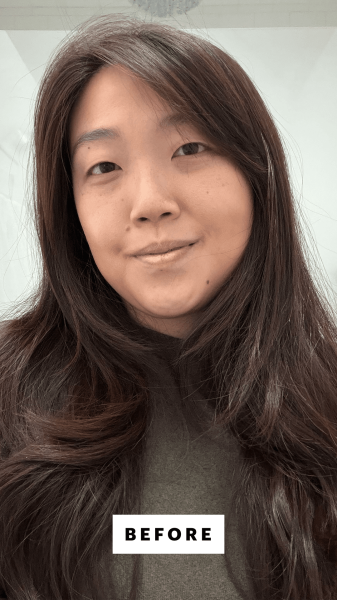Lee before applying the Mise en Scene Argan Oil Repair Mask